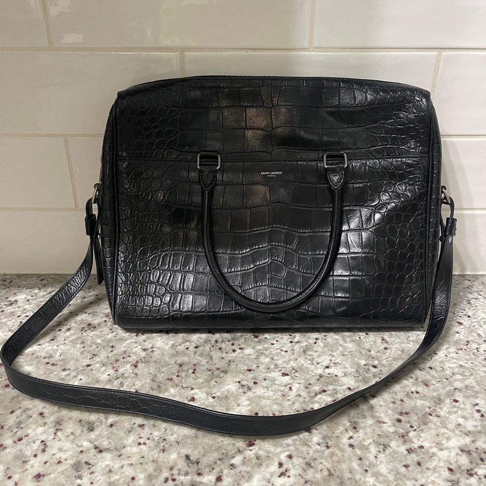 Ysl Yves Saint Laurent Duffle Briefcase Bag In Crocod… Gem